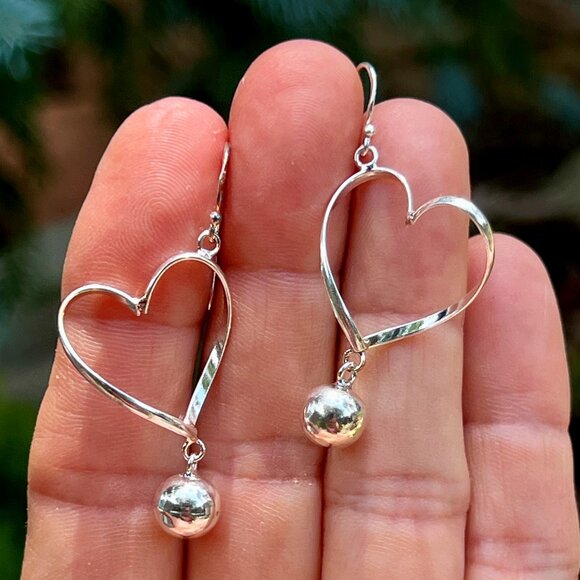 Sundance $128 NEW 1-7/8" HEART LOVE Sterling Silver Cut-Out Handmade Earrings - Picture 1 of 7